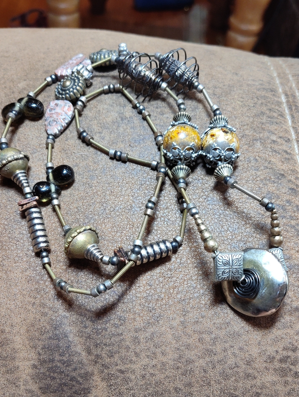 Unisex Industrial Assemblage Steampunk Artisan Mixed Metal and Stone Necklace